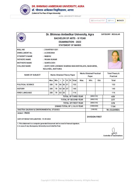 dr bhimrao ambedkar university result 2019-20|DR. BHIMRAO AMBEDKAR UNIVERSITY, AGRA.
